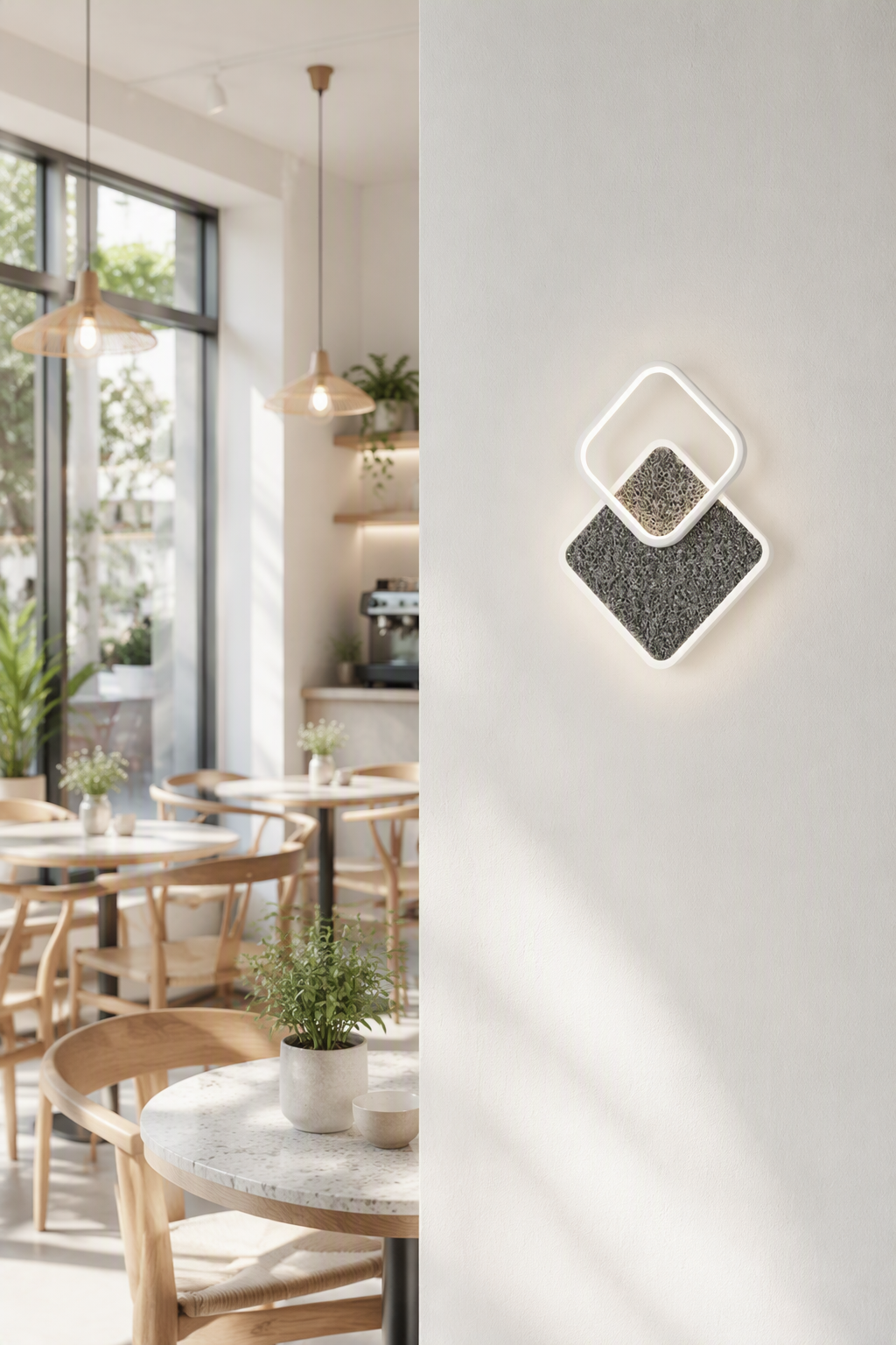 Interlaced Geometric Square LED Wall Lamp - Modern Volcanic Stone Accent Light for Offices & Hotel Suites – Decorative Wall Lamps (view 5)