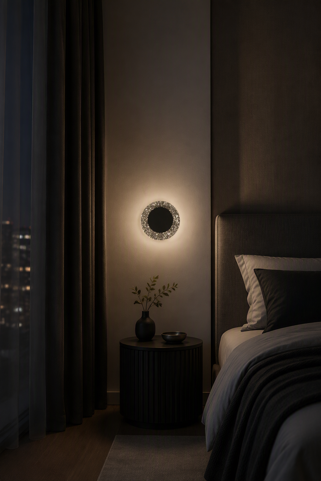 Minimalist Circular Volcanic Stone LED Wall Lamp - Elegant Zen-Style Ambient Sconce for Cafes & Meditation Rooms – Decorative Wall Lamps (view 2)