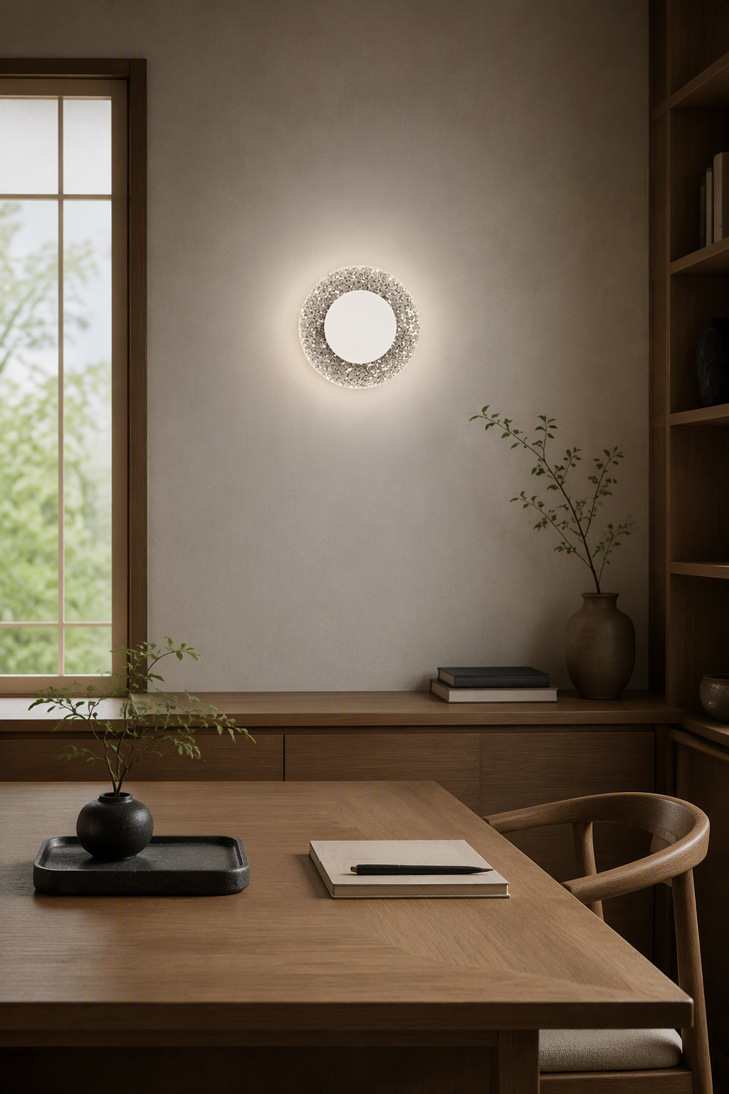 Minimalist Circular Volcanic Stone LED Wall Lamp - Elegant Zen-Style Ambient Sconce for Cafes & Meditation Rooms – Decorative Wall Lamps (view 4)