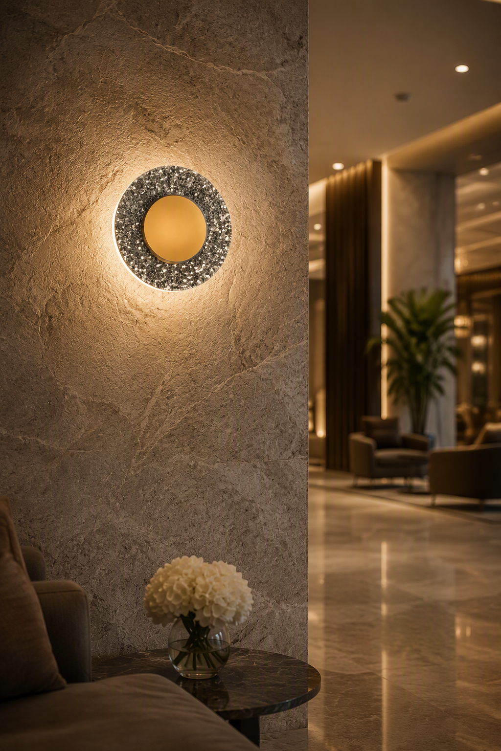 Minimalist Circular Volcanic Stone LED Wall Lamp - Elegant Zen-Style Ambient Sconce for Cafes & Meditation Rooms – Decorative Wall Lamps (view 5)