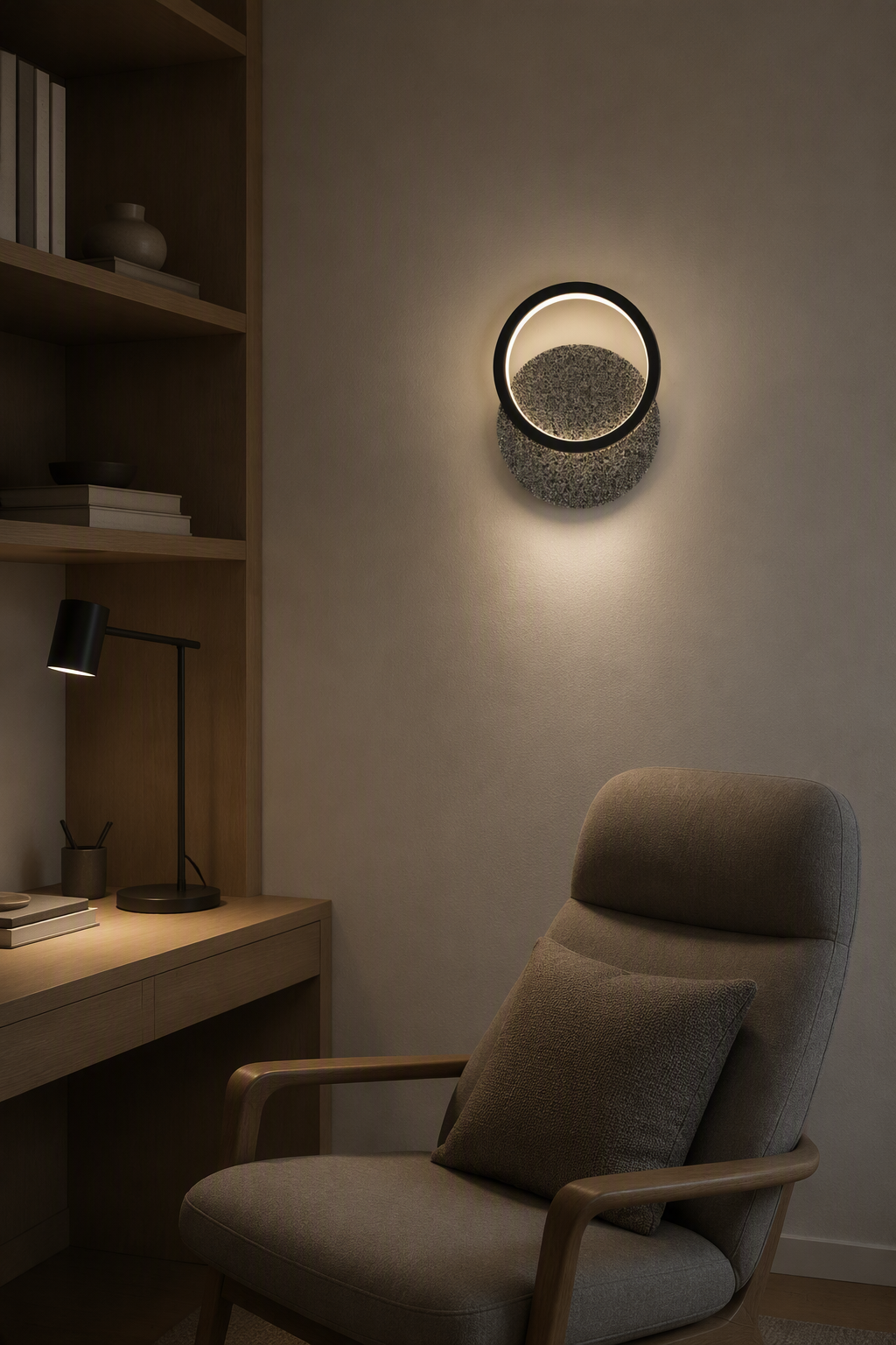 Contemporary Single Ring Volcanic Stone Wall Lamp - Large Format 18W Sconce for Residential & Commercial Walls – Decorative Wall Lamps