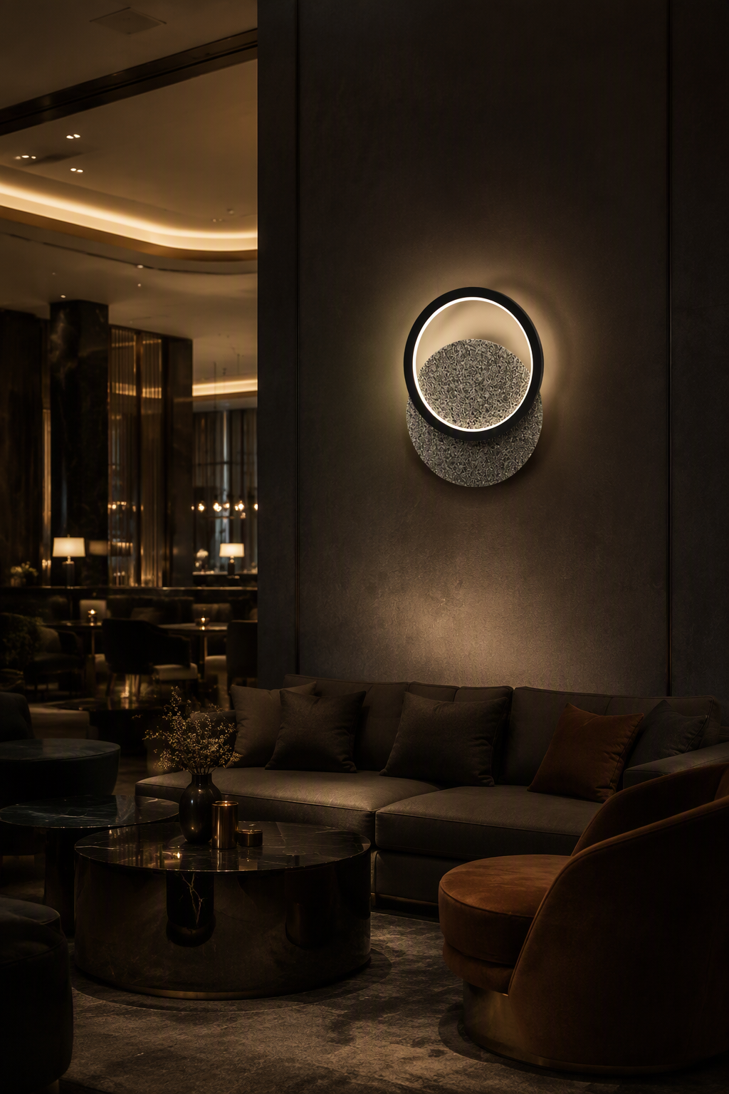 Contemporary Single Ring Volcanic Stone Wall Lamp - Large Format 18W Sconce for Residential & Commercial Walls – Decorative Wall Lamps (view 2)
