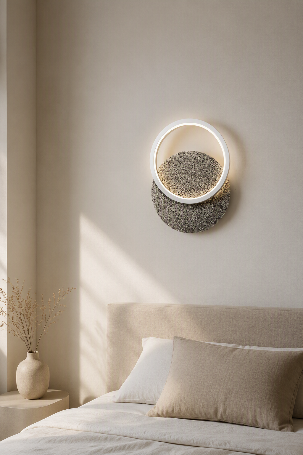 Contemporary Single Ring Volcanic Stone Wall Lamp - Large Format 18W Sconce for Residential & Commercial Walls – Decorative Wall Lamps (view 5)