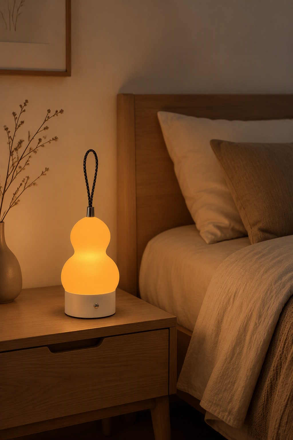 Creative Gourd-Shaped Rechargeable Table Lamp with 3-Color CCT & Portable Rope Handle – Decorative Table Lamps (view 2)
