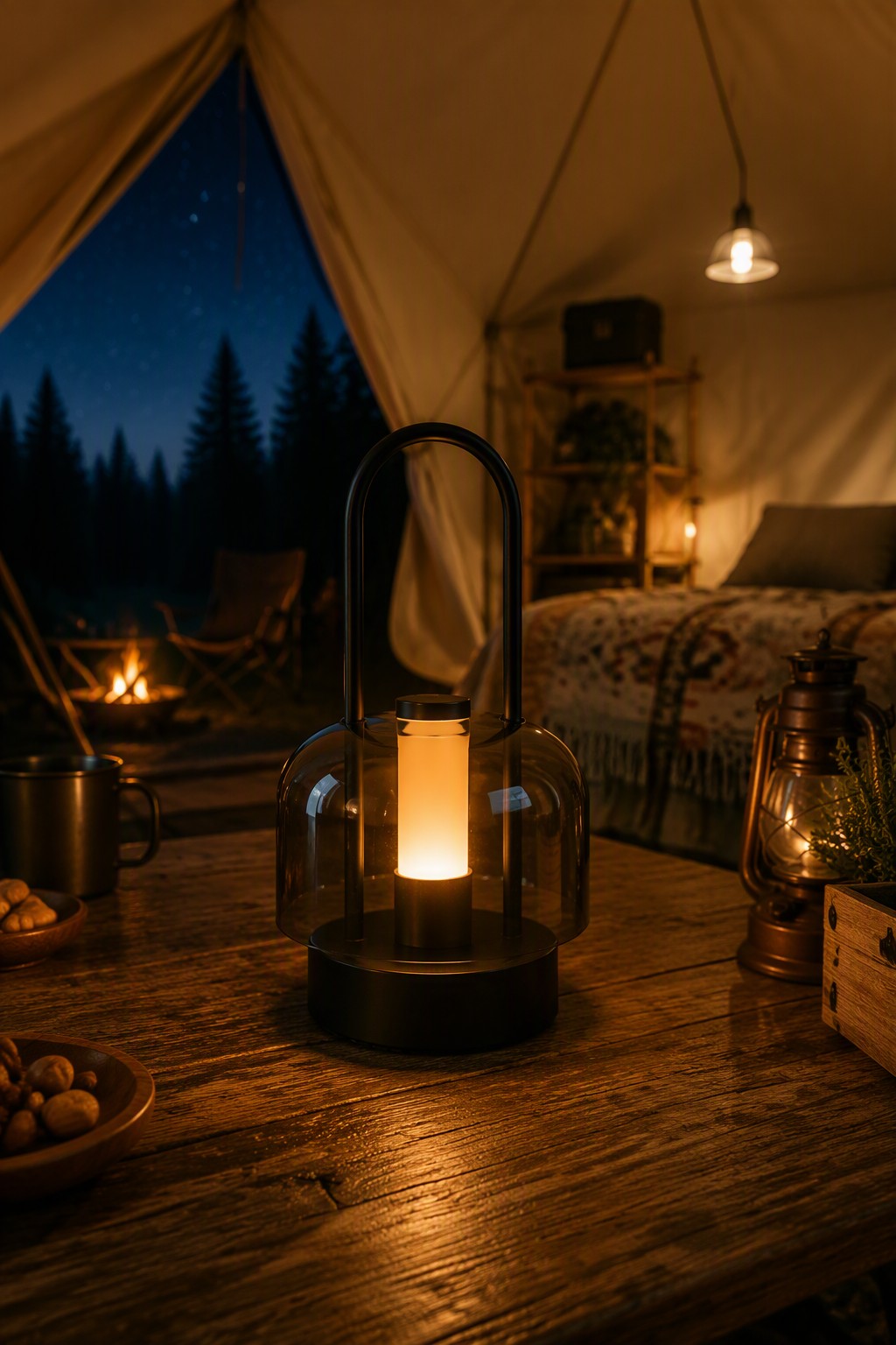 Industrial Modern Rechargeable Camping & Table Lamp with 3-Color CCT & Portable Handle – Modern Minimalist Table Lamps (view 3)