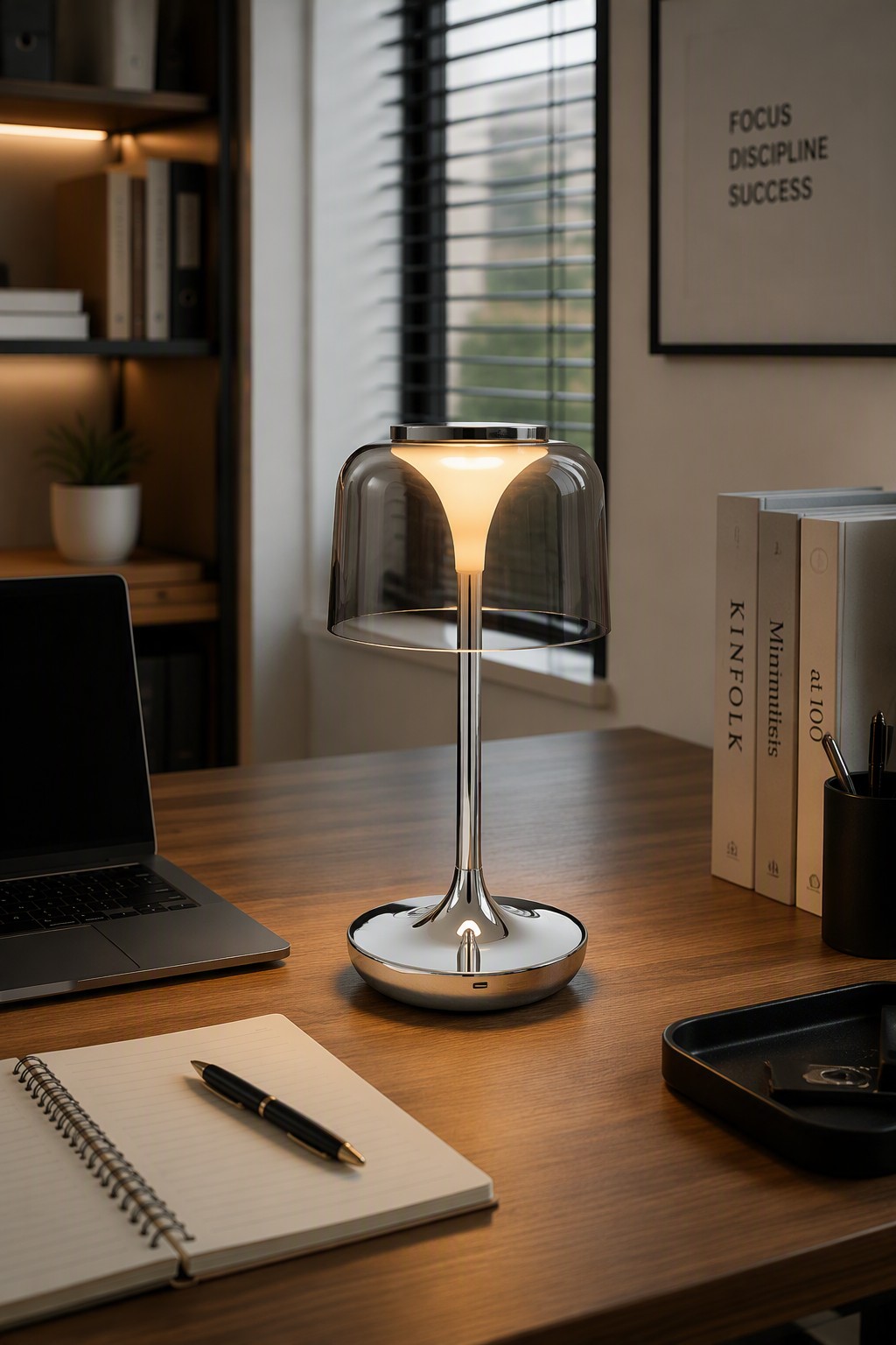 Modern Funnel-Style Rechargeable LED Table Lamp with Tinted Acrylic Shade & 3-Color CCT – Modern Minimalist Table Lamps