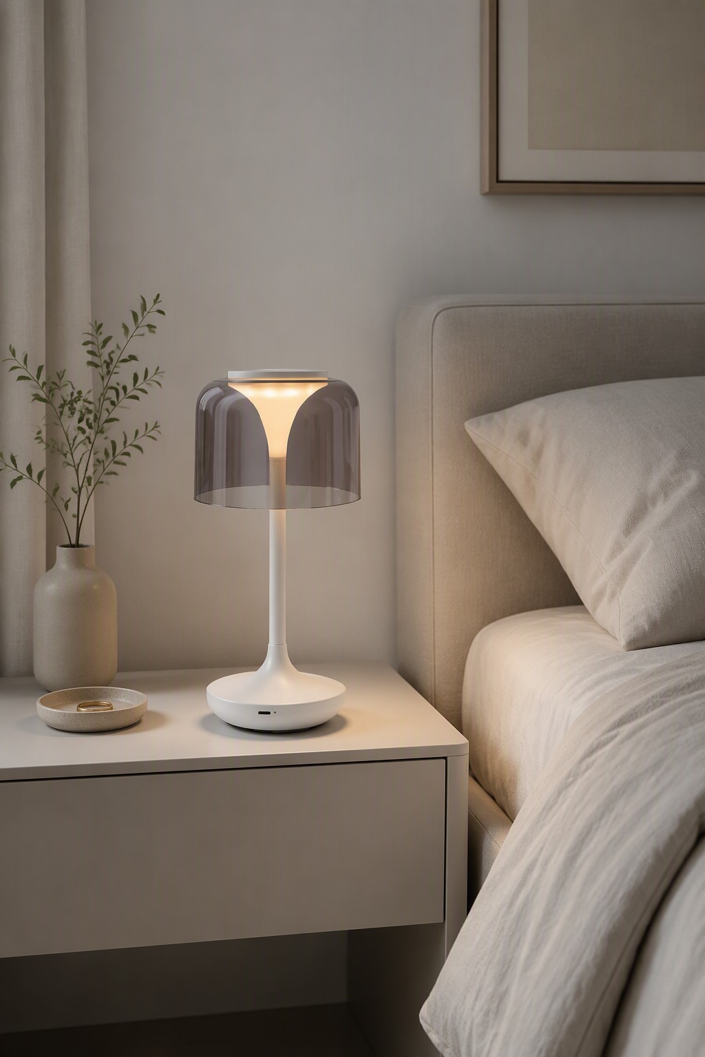 Modern Funnel-Style Rechargeable LED Table Lamp with Tinted Acrylic Shade & 3-Color CCT – Modern Minimalist Table Lamps (view 3)