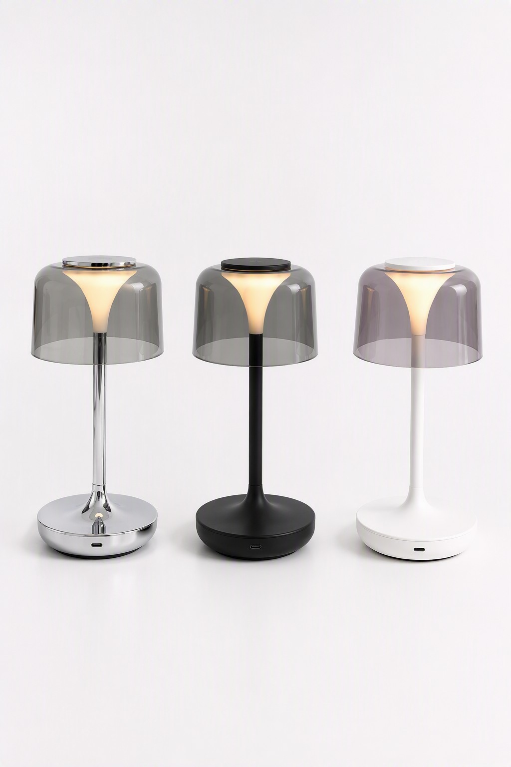 Modern Funnel-Style Rechargeable LED Table Lamp with Tinted Acrylic Shade & 3-Color CCT – Modern Minimalist Table Lamps (view 5)