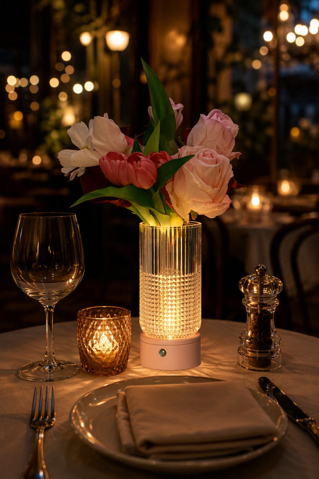 Modern Crystal Textured Vase Table Lamp - Rechargeable LED Ambient Light with 3-Color CCT & Stepless Dimming – Decorative Table Lamps