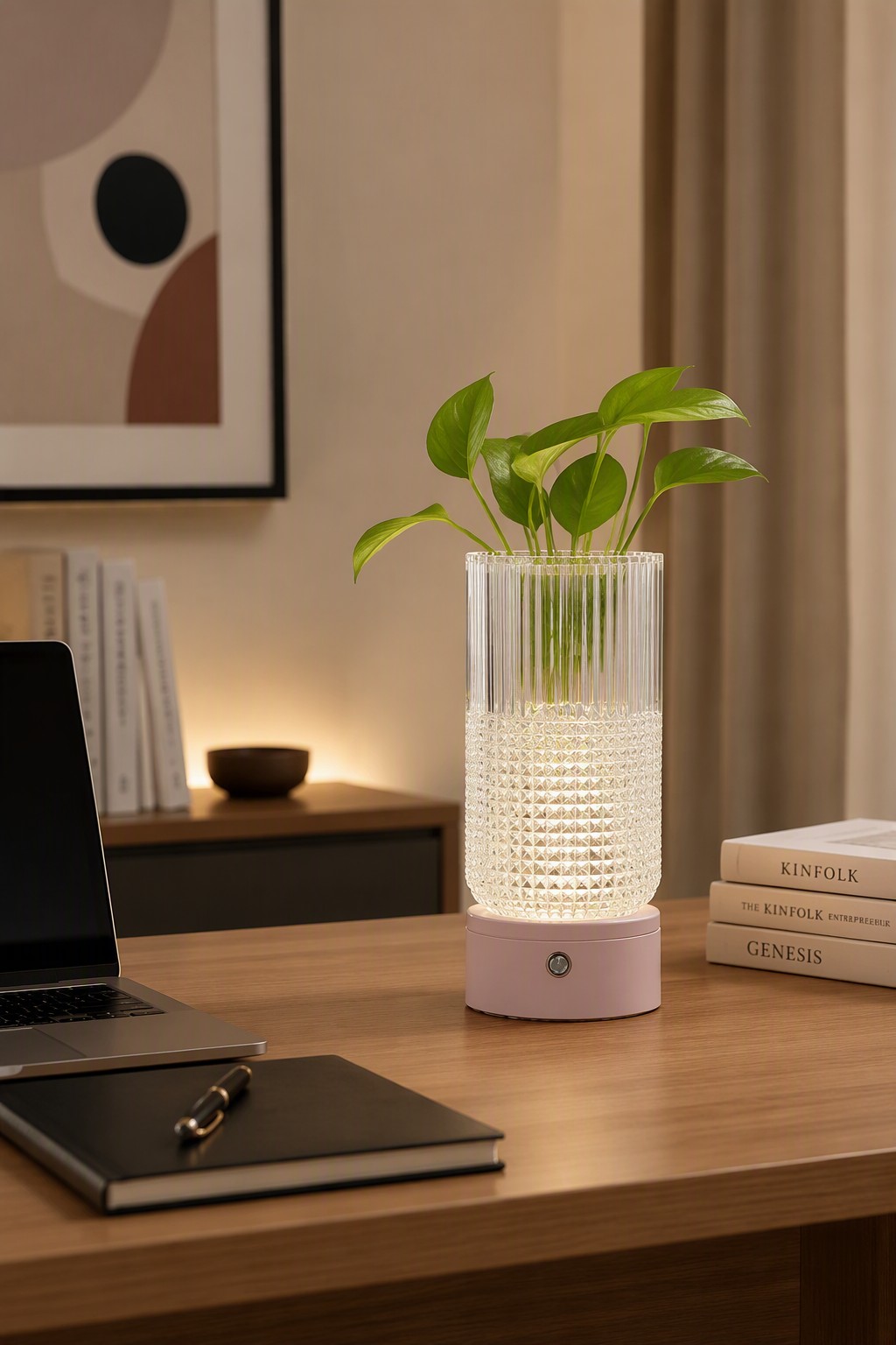 Modern Crystal Textured Vase Table Lamp - Rechargeable LED Ambient Light with 3-Color CCT & Stepless Dimming – Decorative Table Lamps (view 2)