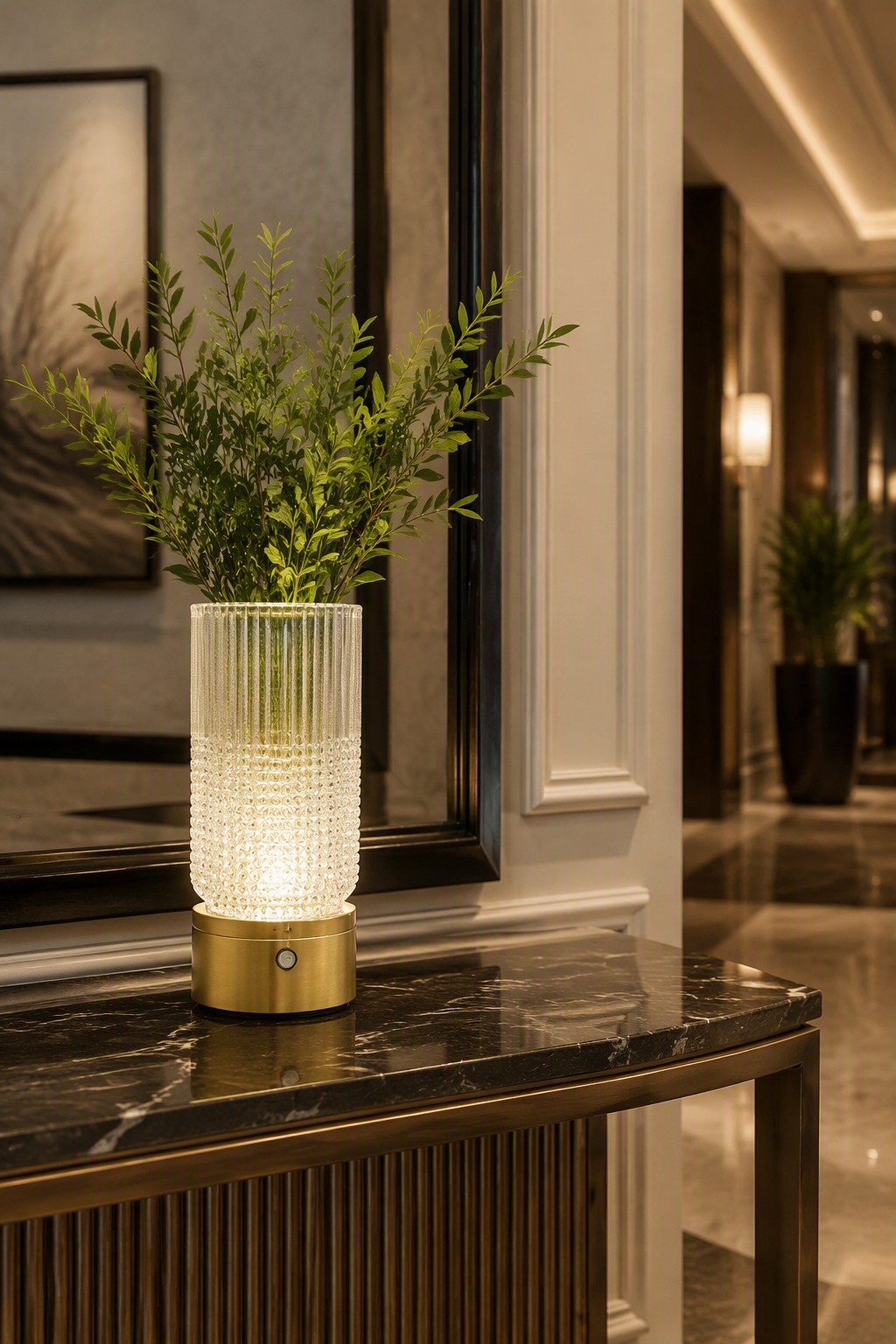 Modern Crystal Textured Vase Table Lamp - Rechargeable LED Ambient Light with 3-Color CCT & Stepless Dimming – Decorative Table Lamps (view 3)