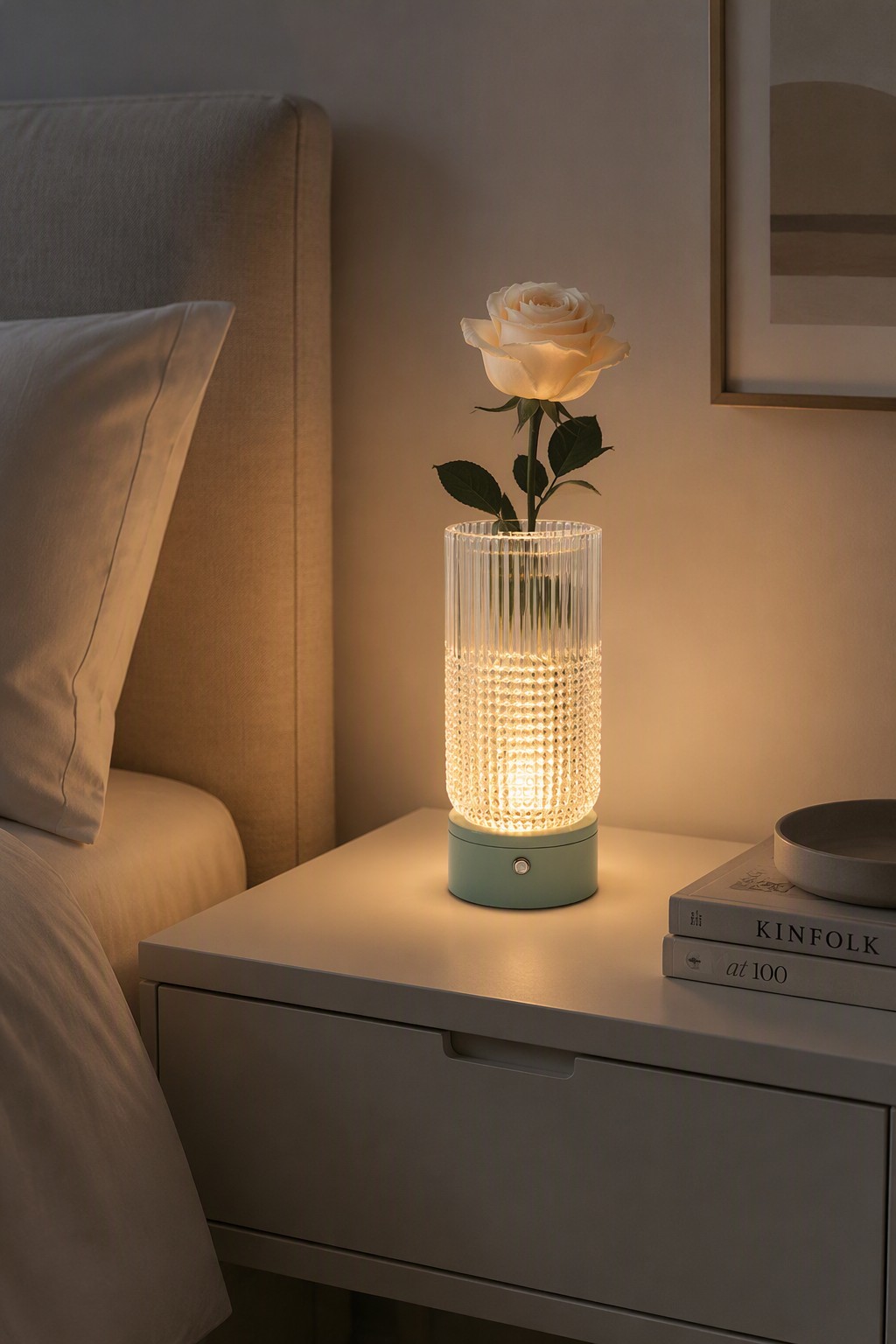 Modern Crystal Textured Vase Table Lamp - Rechargeable LED Ambient Light with 3-Color CCT & Stepless Dimming – Decorative Table Lamps (view 4)