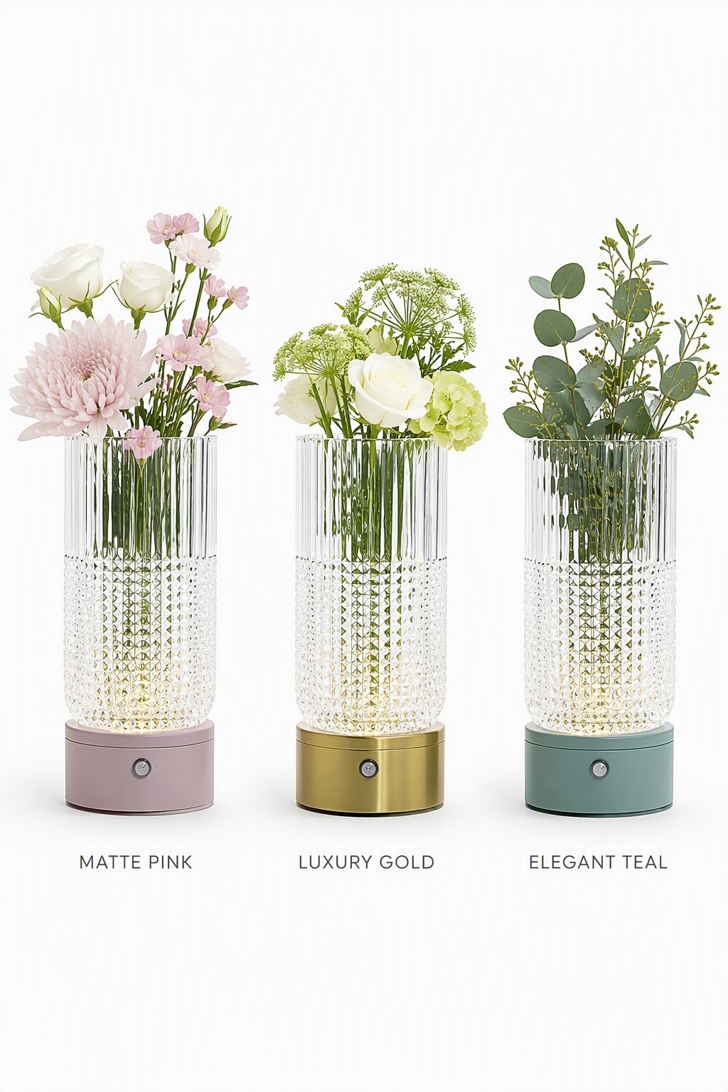 Modern Crystal Textured Vase Table Lamp - Rechargeable LED Ambient Light with 3-Color CCT & Stepless Dimming – Decorative Table Lamps (view 5)