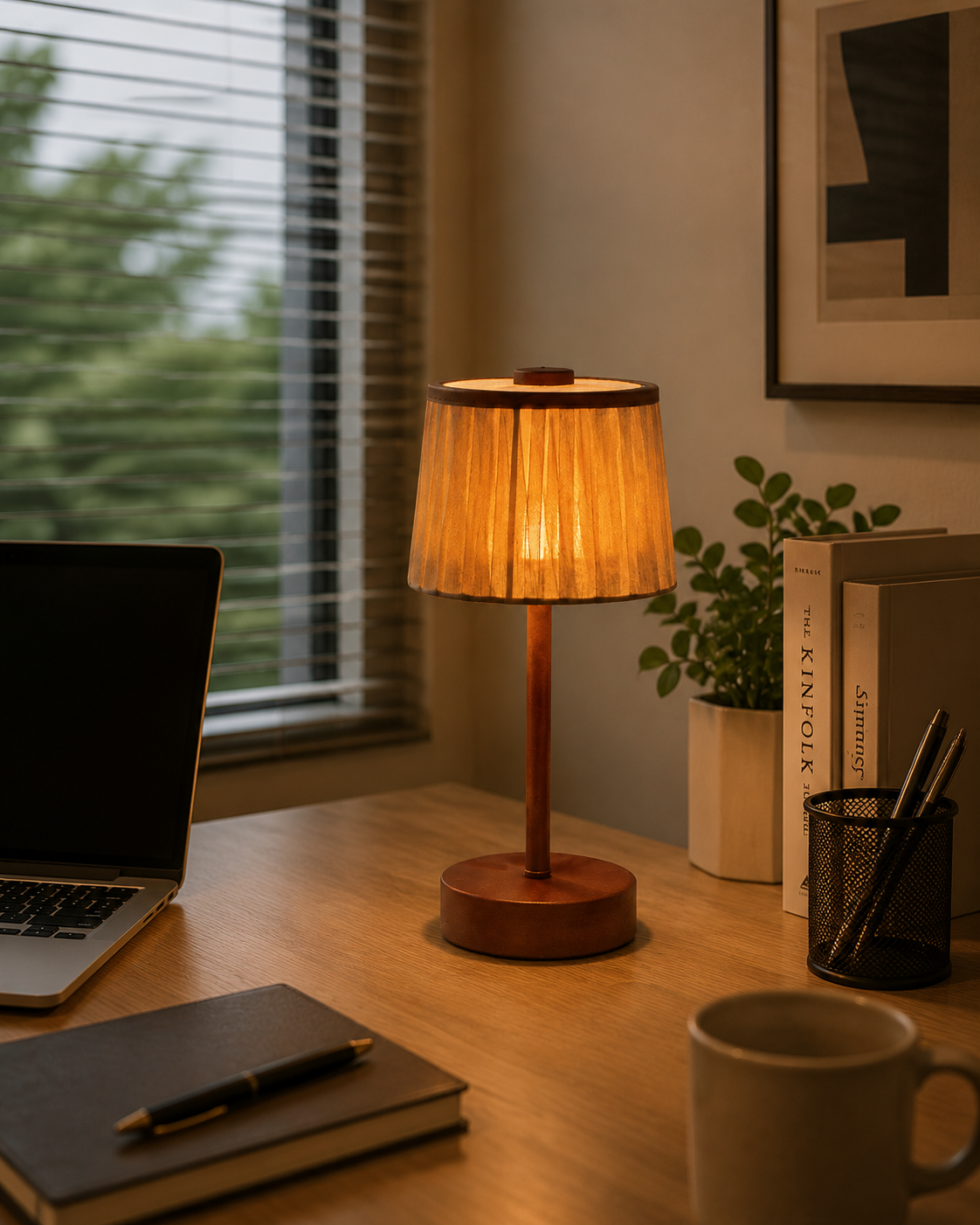 Rechargeable Pleated Fabric Table Lamp | Portable Cordless LED Lamp for Restaurant, Hotel & Home Ambience – Modern Minimalist Table Lamps