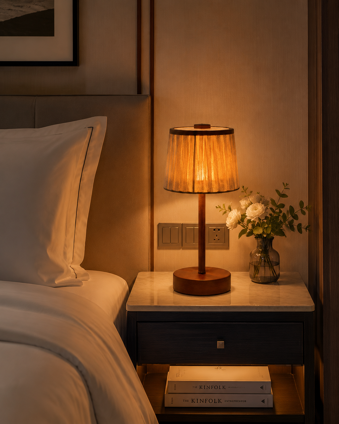 Rechargeable Pleated Fabric Table Lamp | Portable Cordless LED Lamp for Restaurant, Hotel & Home Ambience – Modern Minimalist Table Lamps (view 2)