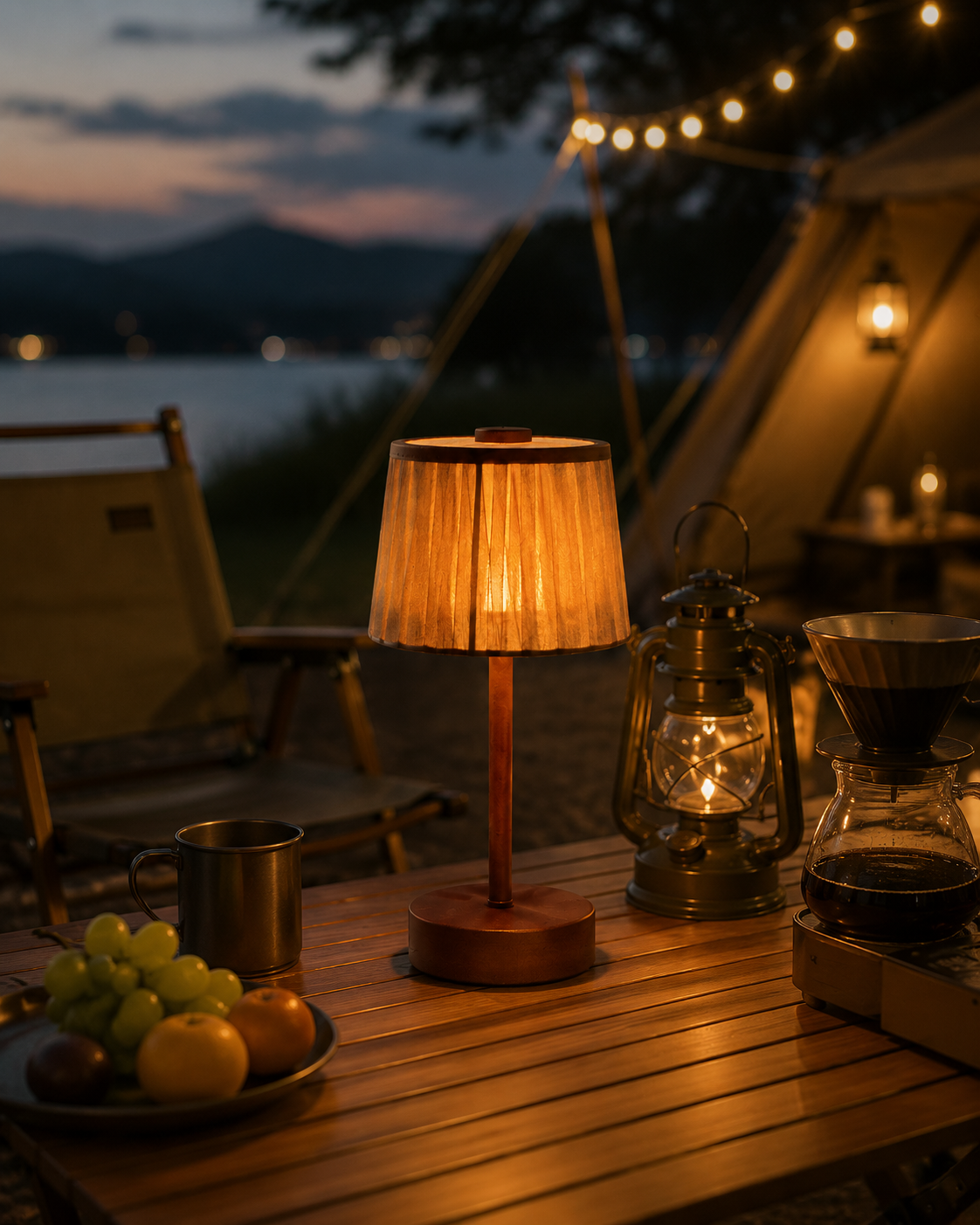 Rechargeable Pleated Fabric Table Lamp | Portable Cordless LED Lamp for Restaurant, Hotel & Home Ambience – Modern Minimalist Table Lamps (view 4)