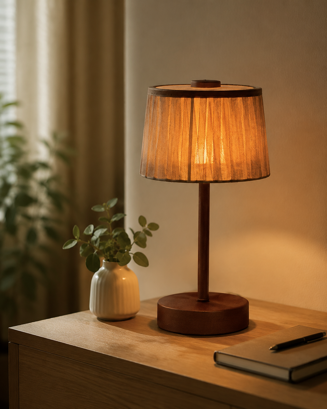 Rechargeable Pleated Fabric Table Lamp | Portable Cordless LED Lamp for Restaurant, Hotel & Home Ambience – Modern Minimalist Table Lamps (view 3)