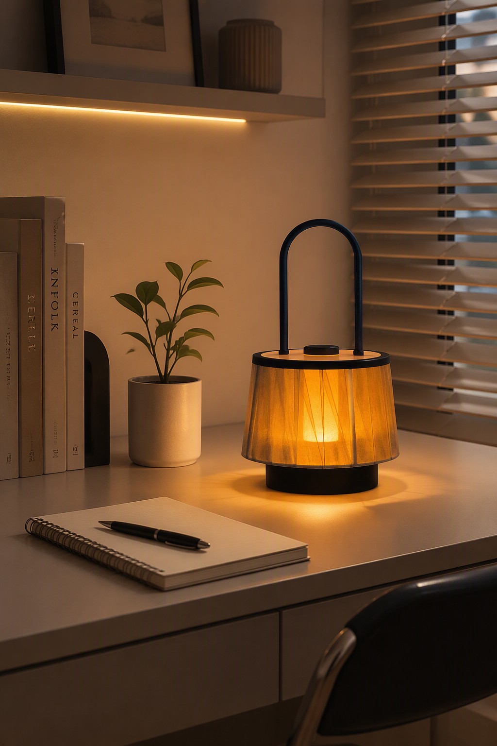Modern Chiffon Basket Rechargeable LED Table Lamp with 3-Color CCT & Portable Iron Handle – Modern Minimalist Table Lamps (view 2)