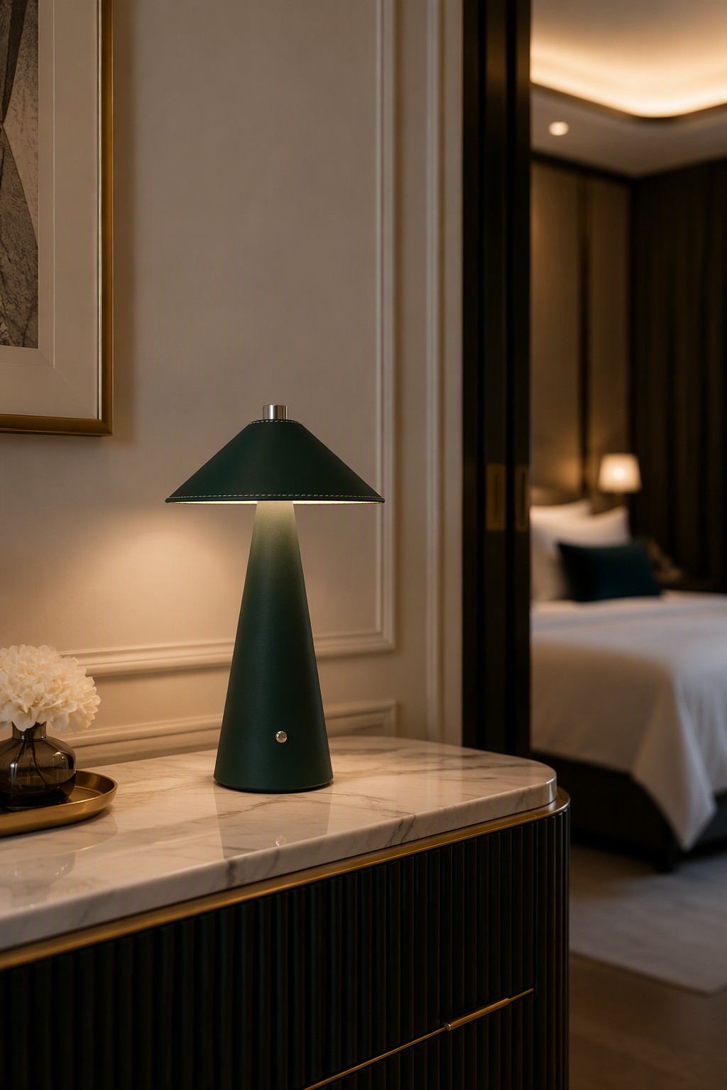 Nordic Luxury Leather-Wrapped Conical Rechargeable LED Table Lamp with 3-Color CCT - – Decorative Table Lamps (view 3)