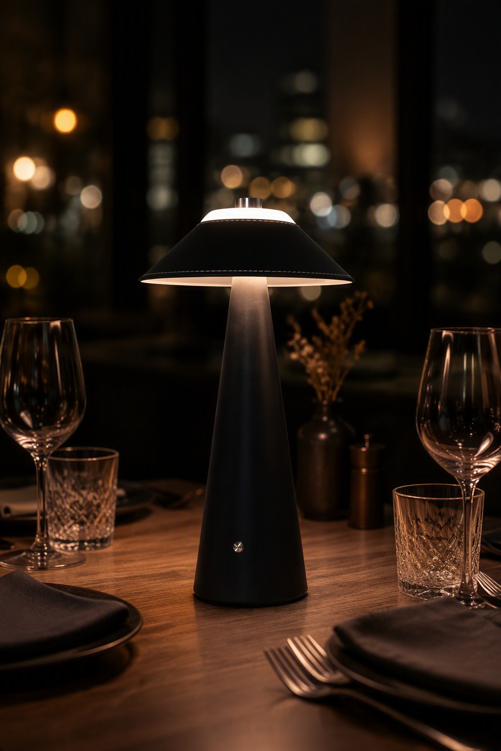 Nordic Luxury Leather-Wrapped Conical Rechargeable LED Table Lamp with 3-Color CCT - – Decorative Table Lamps (view 4)