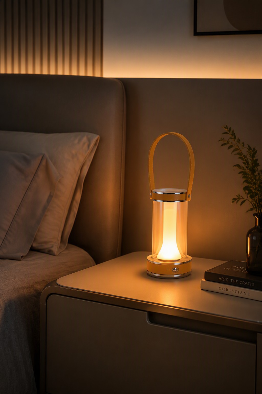 Modern Portable Leather-Wrapped Rechargeable Table Lamp with 3-Color CCT & Candlelight Mode – Decorative Table Lamps