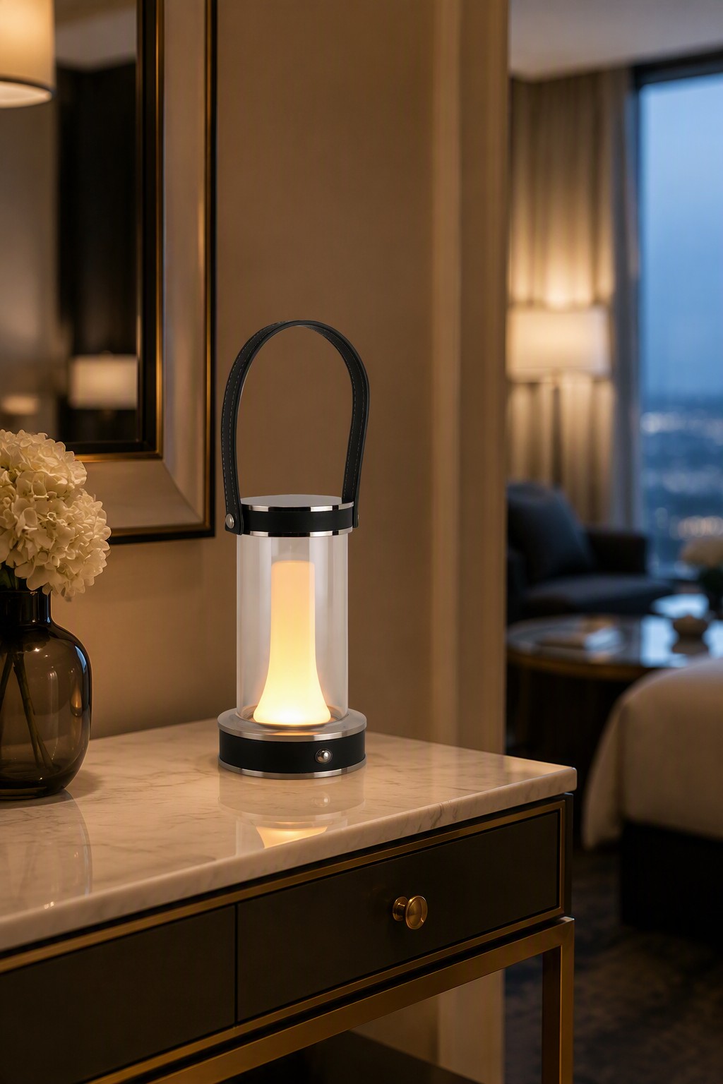 Modern Portable Leather-Wrapped Rechargeable Table Lamp with 3-Color CCT & Candlelight Mode – Decorative Table Lamps (view 4)
