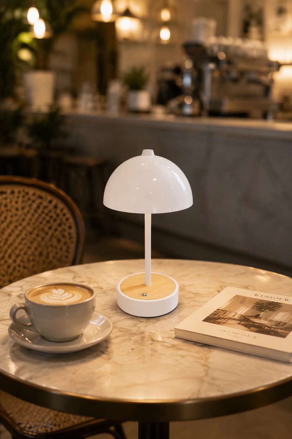 Nordic Minimalist Mushroom Rechargeable LED Table Lamp with Wood Grain Base - 3-Color CCT – Modern Minimalist Table Lamps