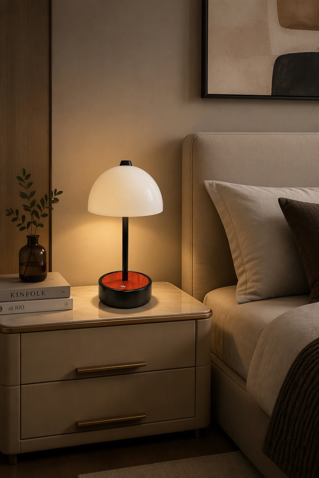 Nordic Minimalist Mushroom Rechargeable LED Table Lamp with Wood Grain Base - 3-Color CCT – Modern Minimalist Table Lamps (view 2)