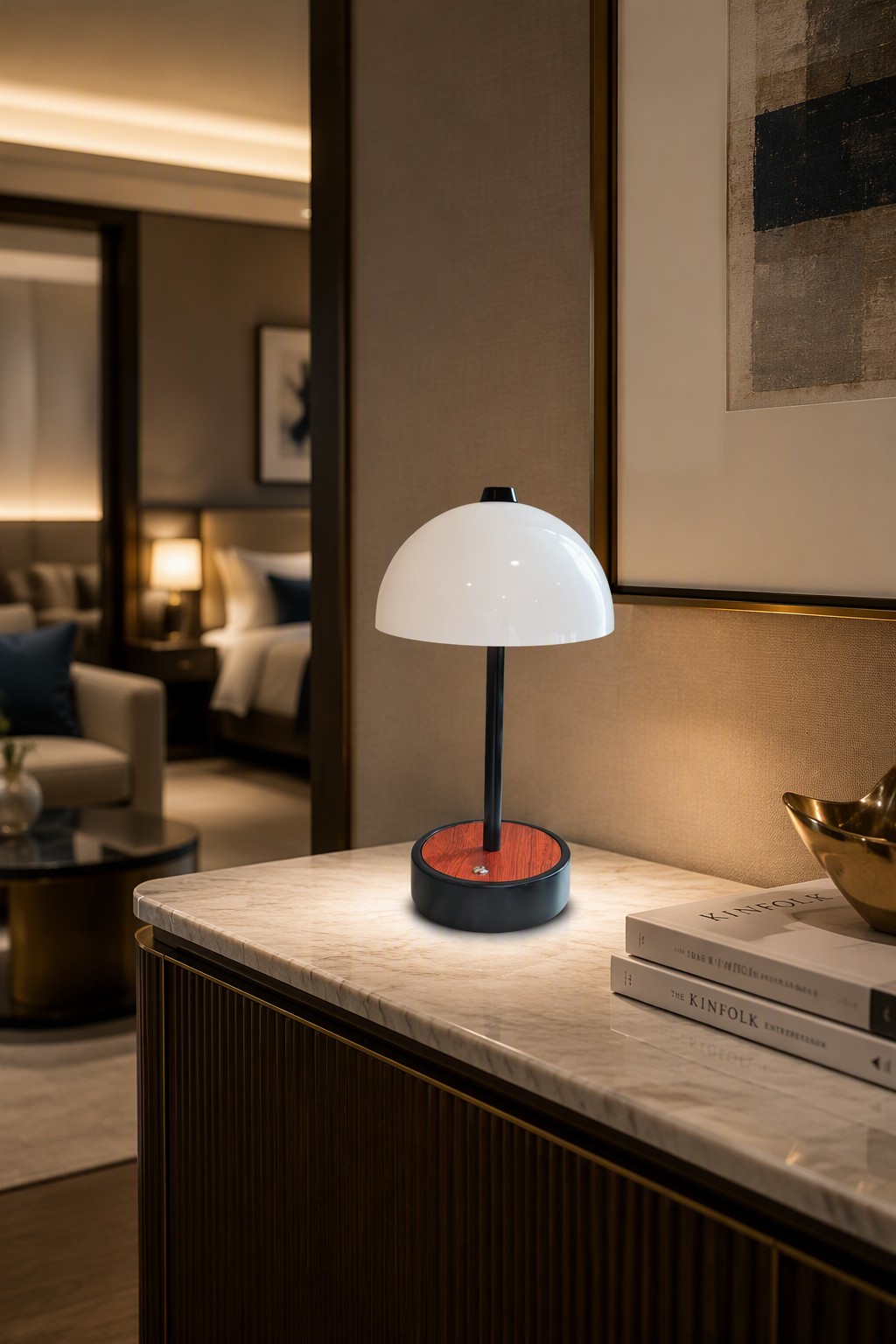 Nordic Minimalist Mushroom Rechargeable LED Table Lamp with Wood Grain Base - 3-Color CCT – Modern Minimalist Table Lamps (view 3)