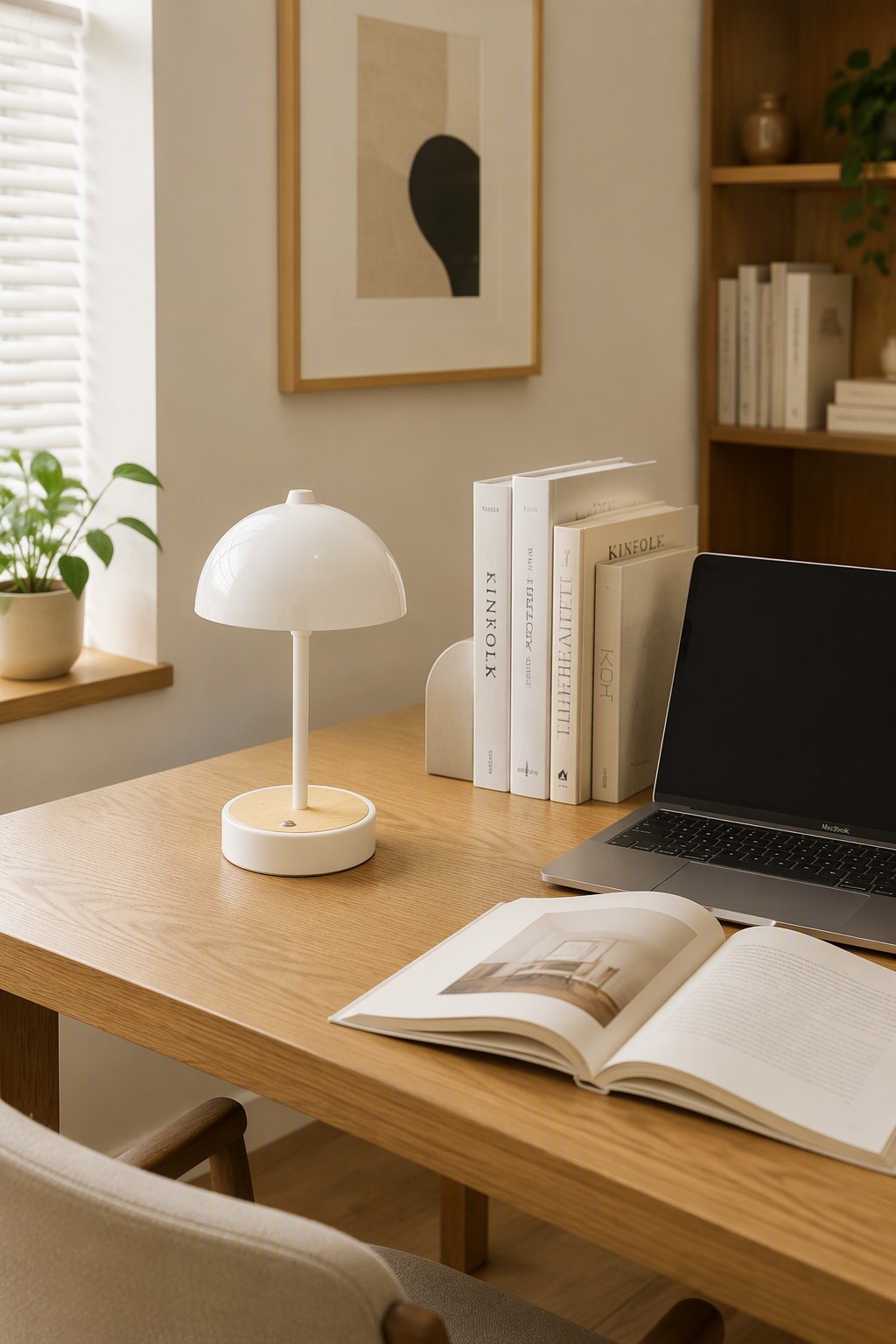 Nordic Minimalist Mushroom Rechargeable LED Table Lamp with Wood Grain Base - 3-Color CCT – Modern Minimalist Table Lamps (view 4)