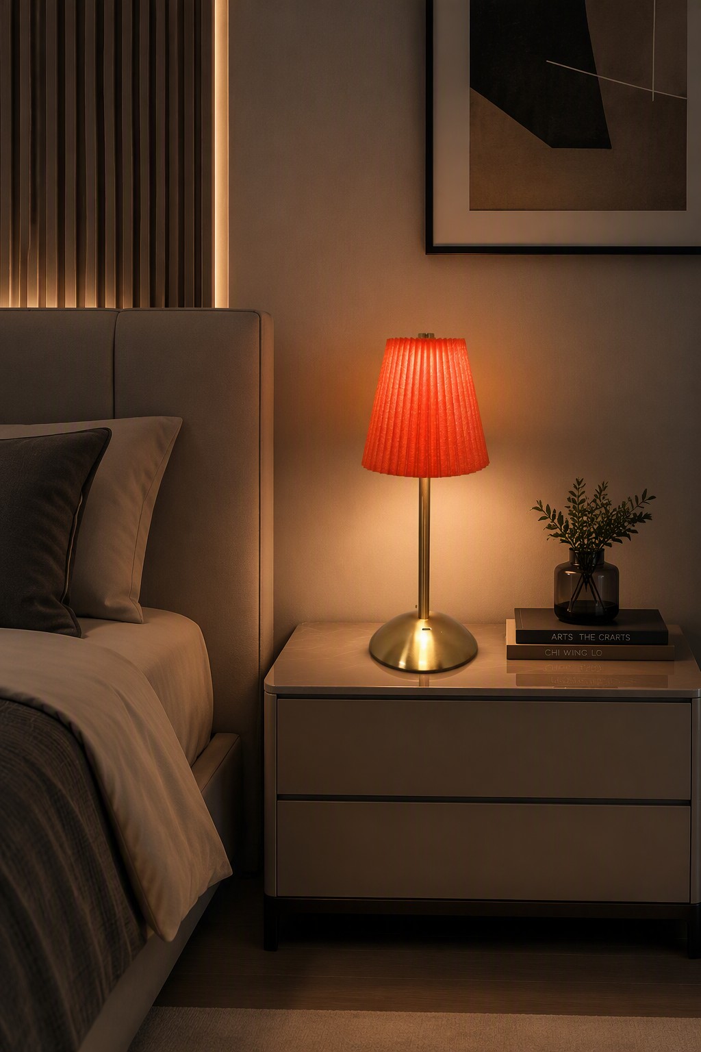 Factory Direct Nordic Pleated Fabric Rechargeable LED Table Lamp with Brass Hardware – Modern Minimalist Table Lamps (view 2)