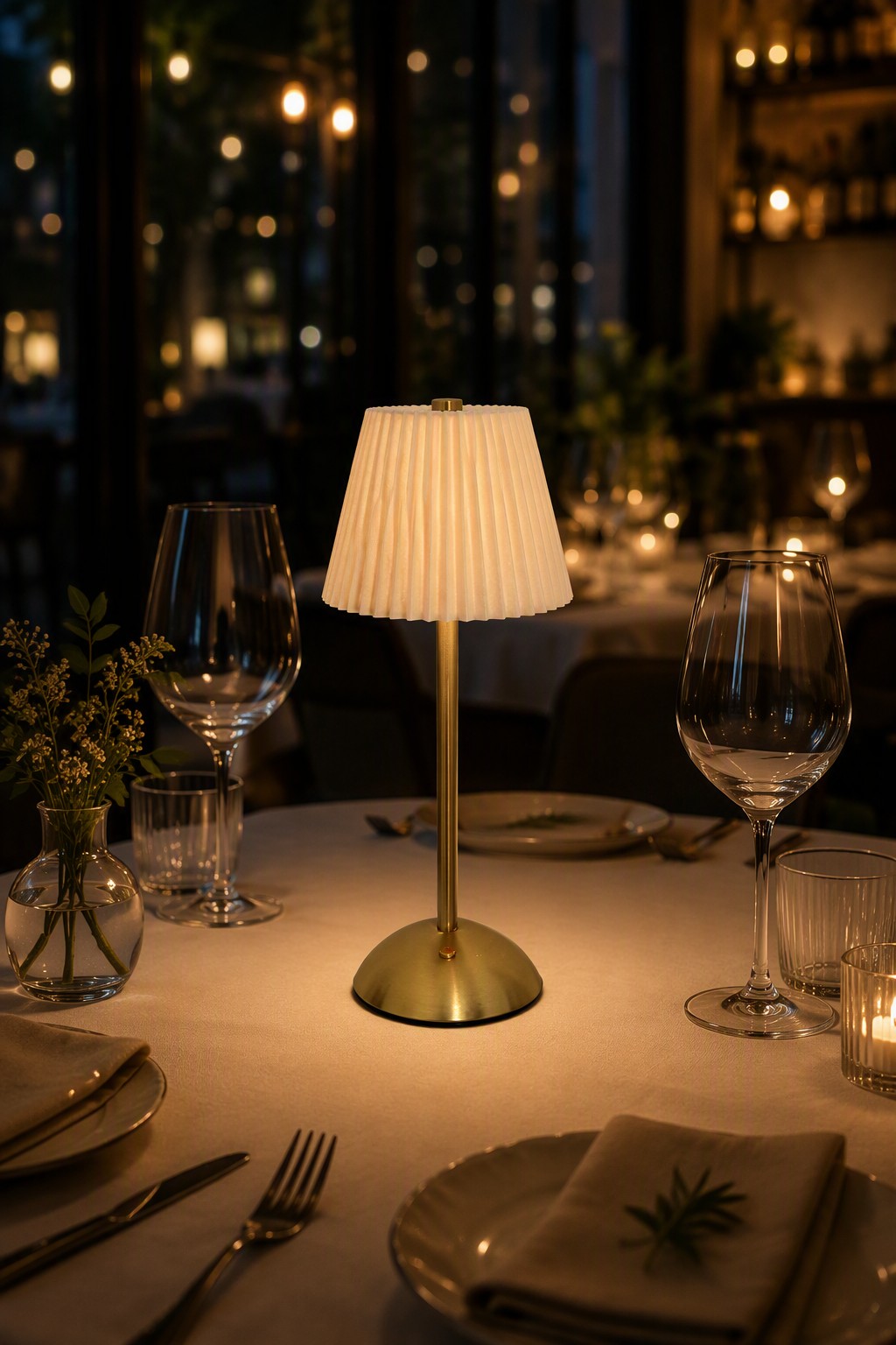 Factory Direct Nordic Pleated Fabric Rechargeable LED Table Lamp with Brass Hardware – Modern Minimalist Table Lamps (view 4)