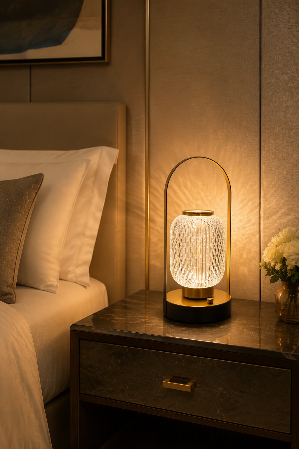 Factory Direct Crystal Textured Portable Rechargeable LED Ambient Lamp with Arch Handle - ST Series – Modern Minimalist Table Lamps