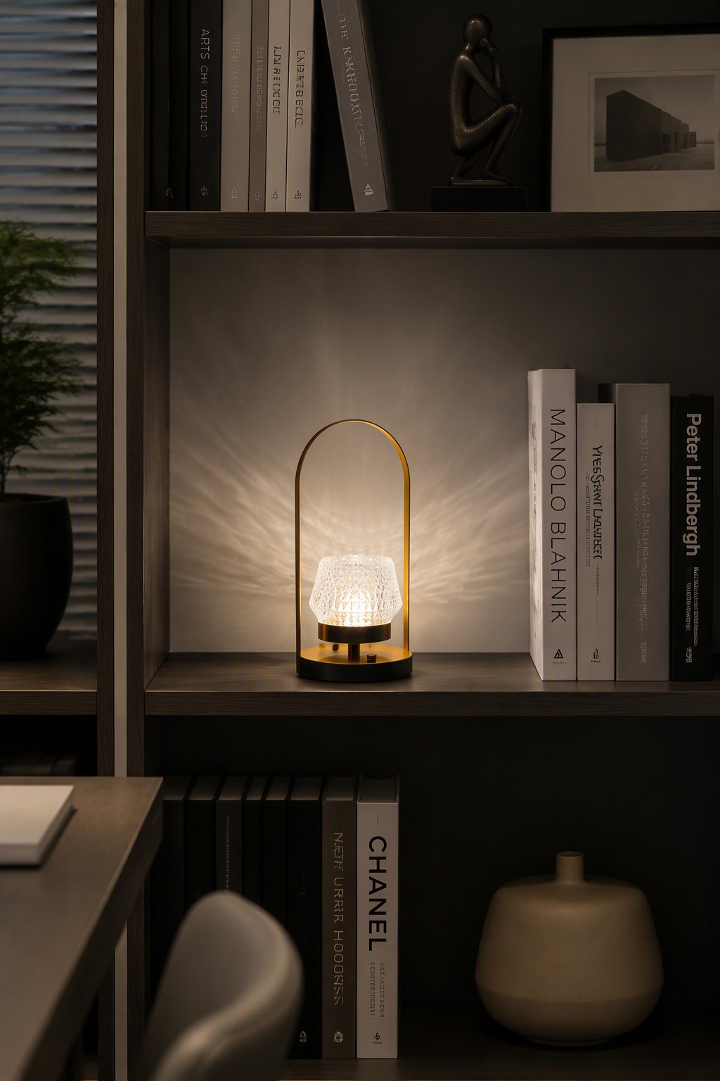 Factory Direct Crystal Textured Portable Rechargeable LED Ambient Lamp with Arch Handle - ST Series – Modern Minimalist Table Lamps (view 2)