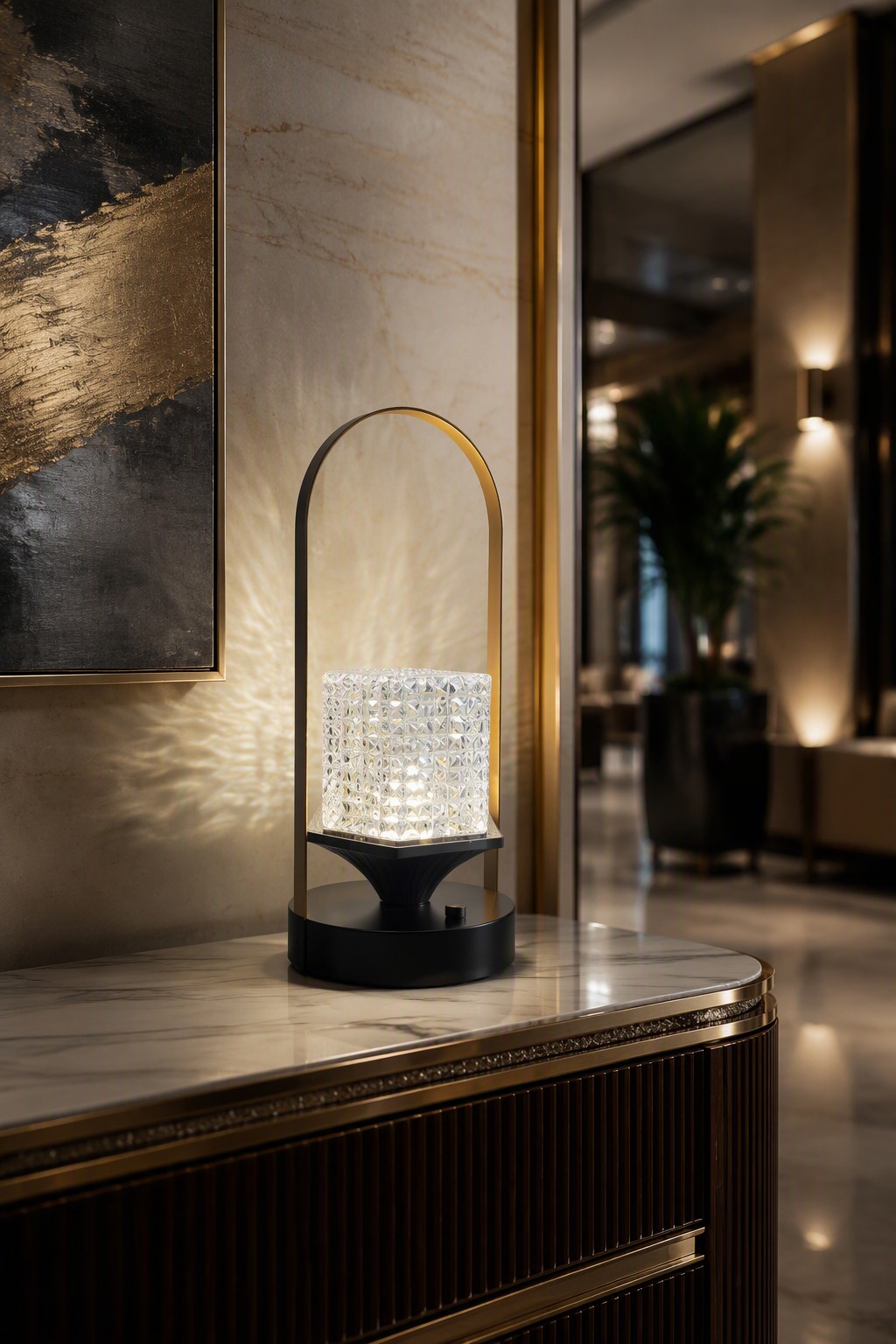 Factory Direct Crystal Textured Portable Rechargeable LED Ambient Lamp with Arch Handle - ST Series – Modern Minimalist Table Lamps (view 3)