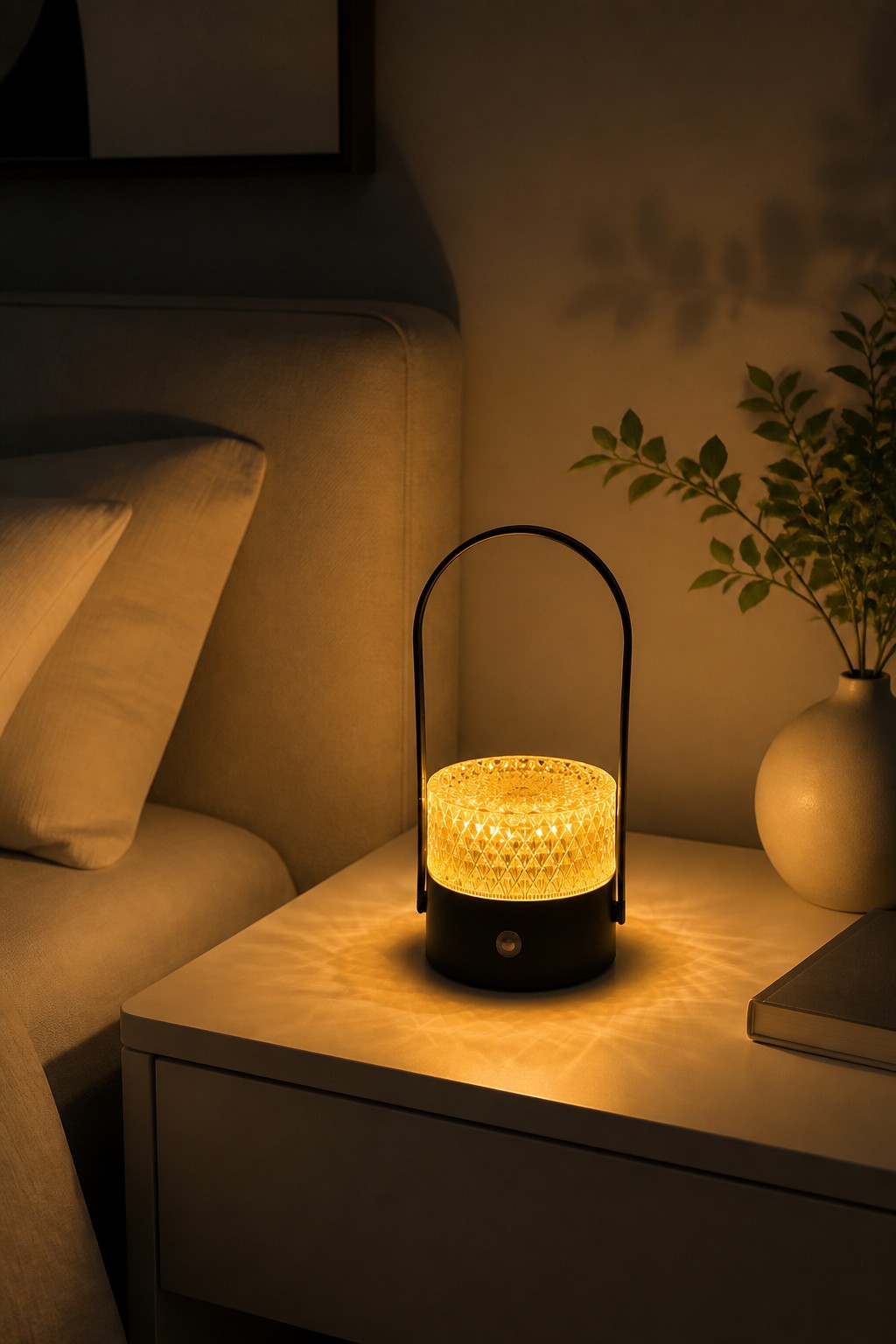 Factory Direct Crystal Textured Portable Rechargeable LED Table Lamp with 3-Color CCT & Arch Handle – Rechargeable Table Lamps (view 3)