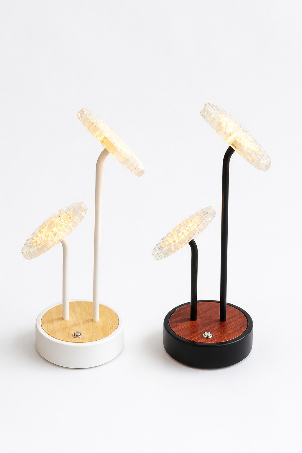 Factory Direct Artistic Lotus Flower Rechargeable LED Table Lamp with Double Heads & Wood Grain Base – Decorative Table Lamps (view 5)